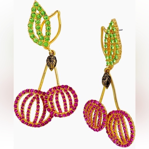 Kurt Geiger London Gold Pink Crystal Cherry Drop Earrings::NWT::Eagle Charm::